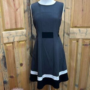Calvin Klein 12 Lg Office Work Dress grey, black, white Sleeveless no belt EUC